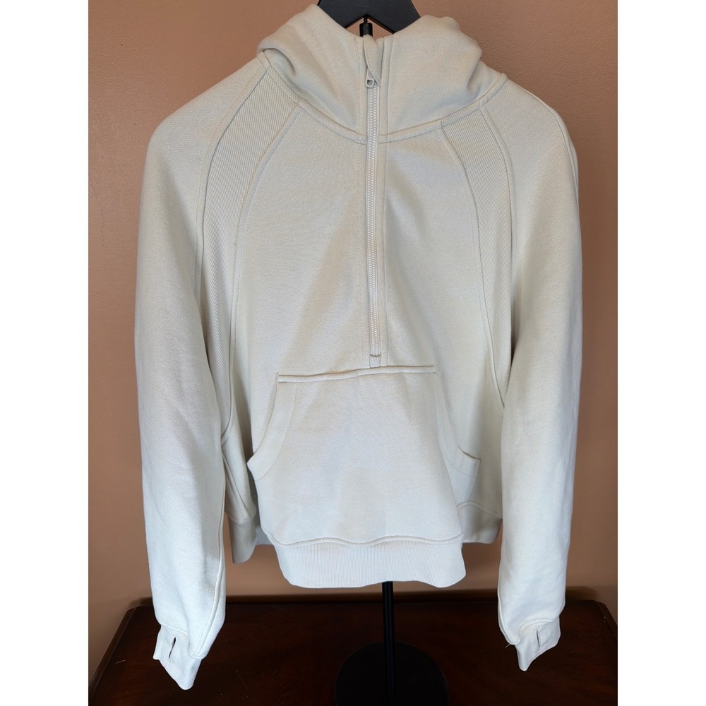 CRZ YOGA Womens Scuba Half Zip Hoodie Cream Off White Pullover Sweatshirt L 12